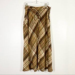 VINTAGE Plaid Academia School Girl Long Skirt Tan